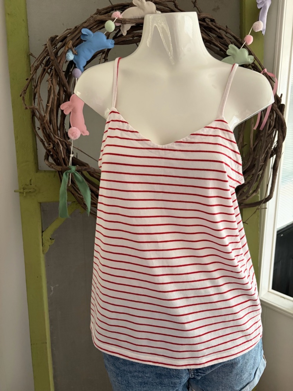 Universal Thread White and Red Striped Spaghetti Strap Cami